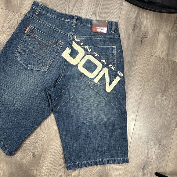 Vintage Don Blue Denim Shorts Men’s Embroidered Baggy Y2K Size 34 - Picture 2 of 9